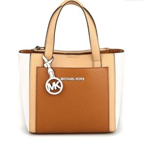 Michael Kors Gemma Large Pocket Tote Colorblock Acorn/Butternut Brown Leather